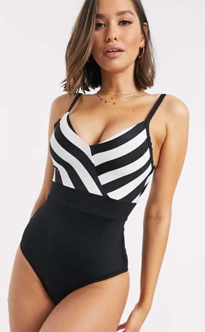Pour-Moi-High-Line-V-neck-control-swimsuit-in-black-and-white